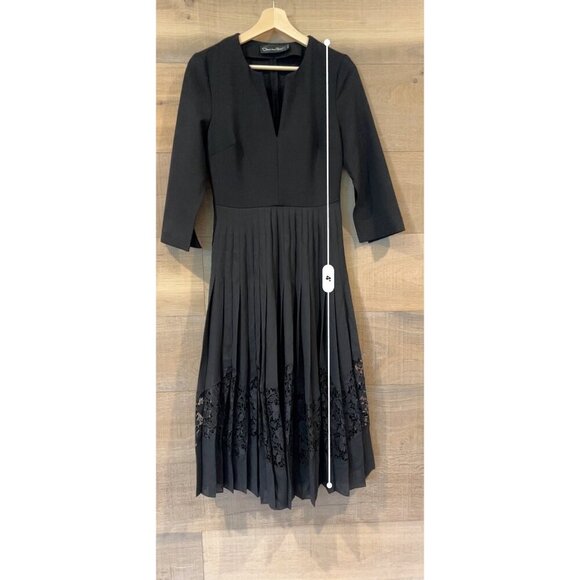 Oscar de la Renta Pleated Chiffon & Guipure Inset black Dress Size 2 - Picture 10 of 14